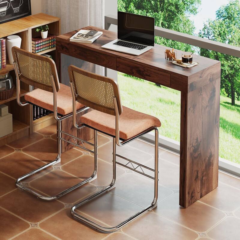 Bar Table Coffee Table with Storage Drawers, Functional Center Table, Side End Table - Walnut