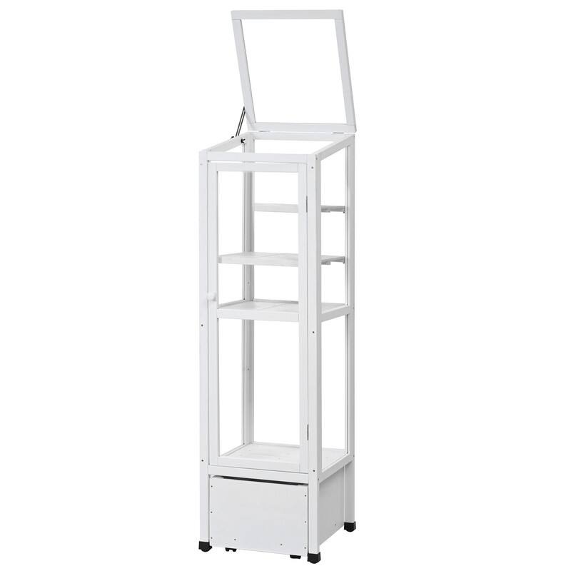 62.4-Inch Tall Wooden Garden Greenhouse - Portable Mini Cold Frame With Movable Storage Box & Adjustable Shelves .