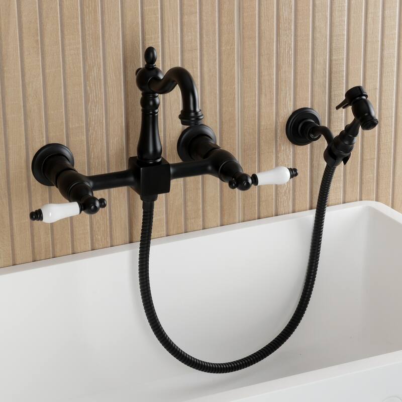 Kingston Brass Essex Double-Handle Wall-Mount Pre-Rinse Bridge Kitchen Faucet
