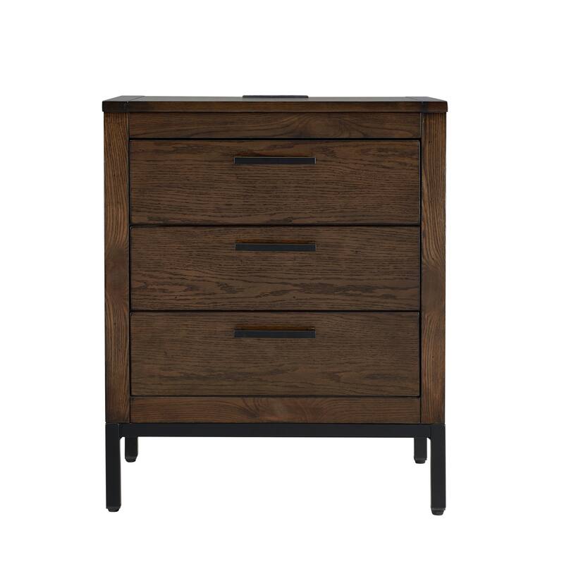 Leick Home Tableau Solid Wood Rustic Modern Three Drawer Nightstand