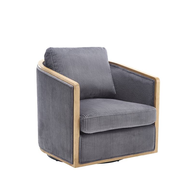 Corduroy Barrel Chair, Comfortable Living Room Accent Sofa Chair, 360 Degree Swivel Side Club Chair Leisure Arm Chair