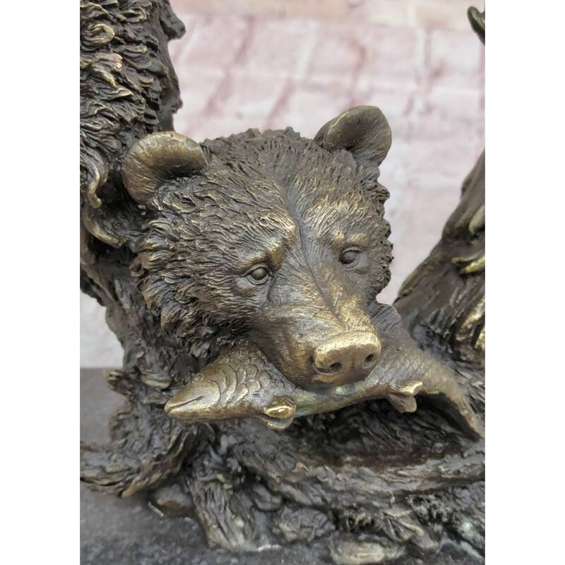 Eagles Bear Hunting Imitative Fish Original Bronze Sculpture Statue Art By Milo On Marble Base