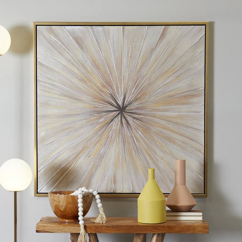 Canvas Starburst Radial Framed Wall Art with Gold Frame - Brown - Roche River Decor
