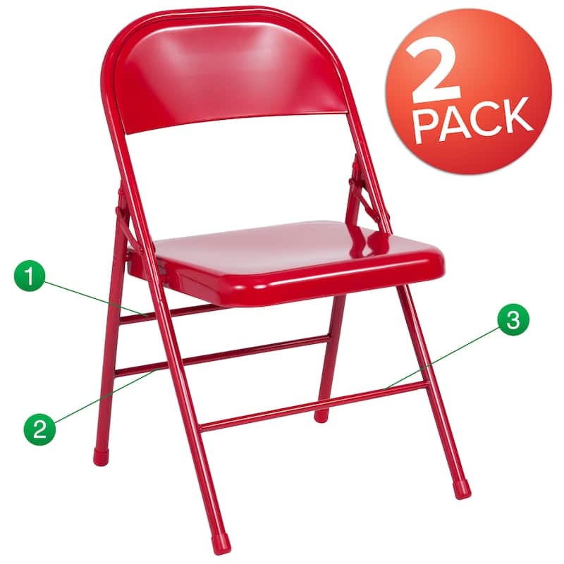 2 Pack Triple Braced & Double Hinged Metal Folding Chair