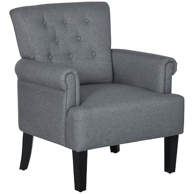Fabric Accent Chair with Solid Wood Legs for Bedroom