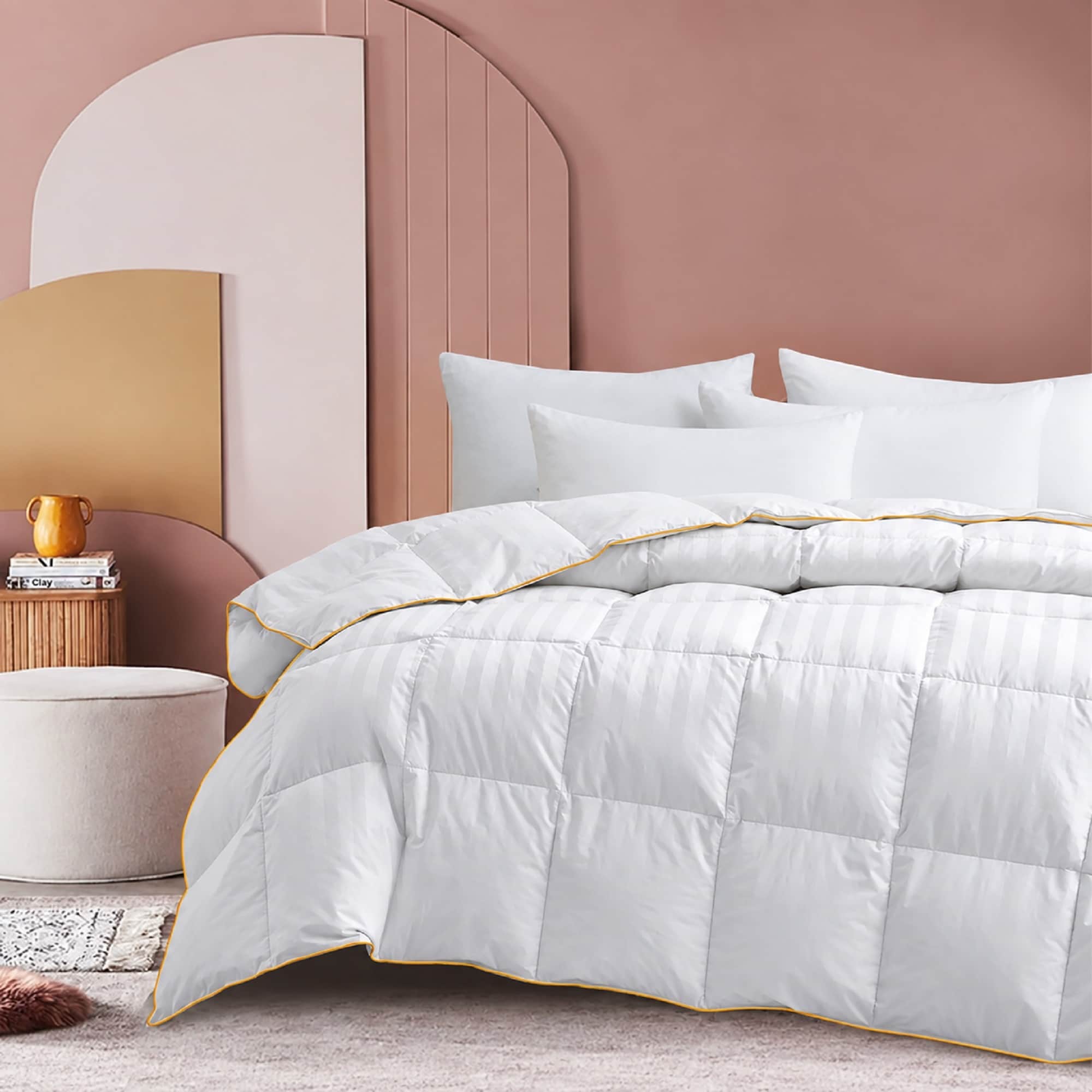 Hotel Luxury Year-round Down Duvet Comforter Solid & Stripe 500 TC Cotton Cover