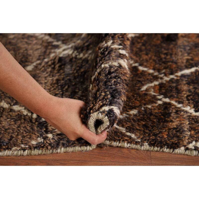 All-Over Brown Moroccan Area Rug Hand-Knotted Wool Carpet - 8'1" x 10'11"