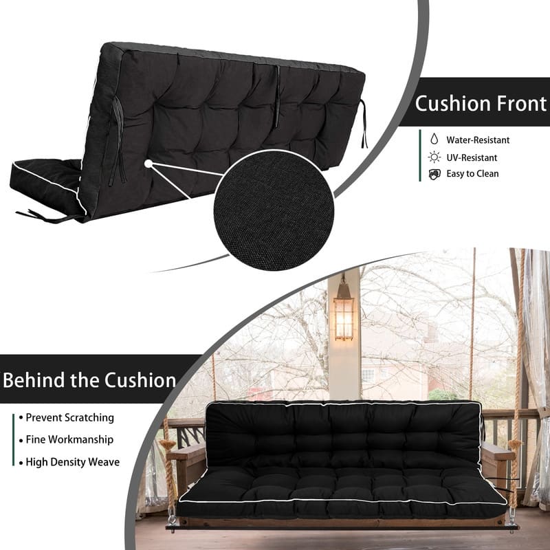 Outdoor Swing Cushions 55 inch, Waterproof Porch Swing Cushions 3 Seater Replacement with Backrest, 4" Thicken Bench Cushion