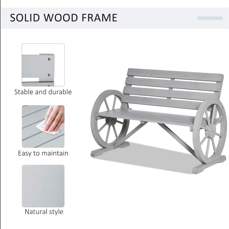 Outsunny 41" Wooden Wagon Wheel Bench