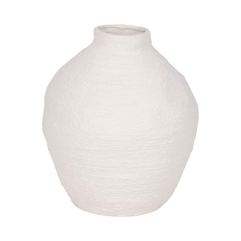 Sagebrook Home Woven Textured Vase, White, Round, Solid Color, Tranquil Waters Decorative Item