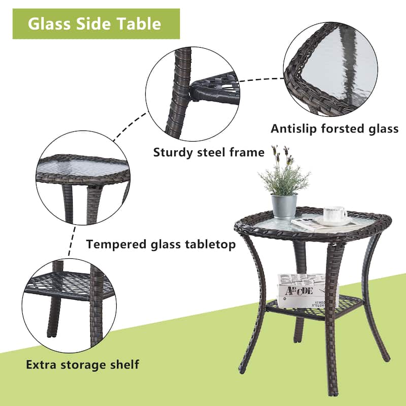 Pocassy Patio Wicker Coffee Table, Outdoor Rattan Side Table - 20"X20"