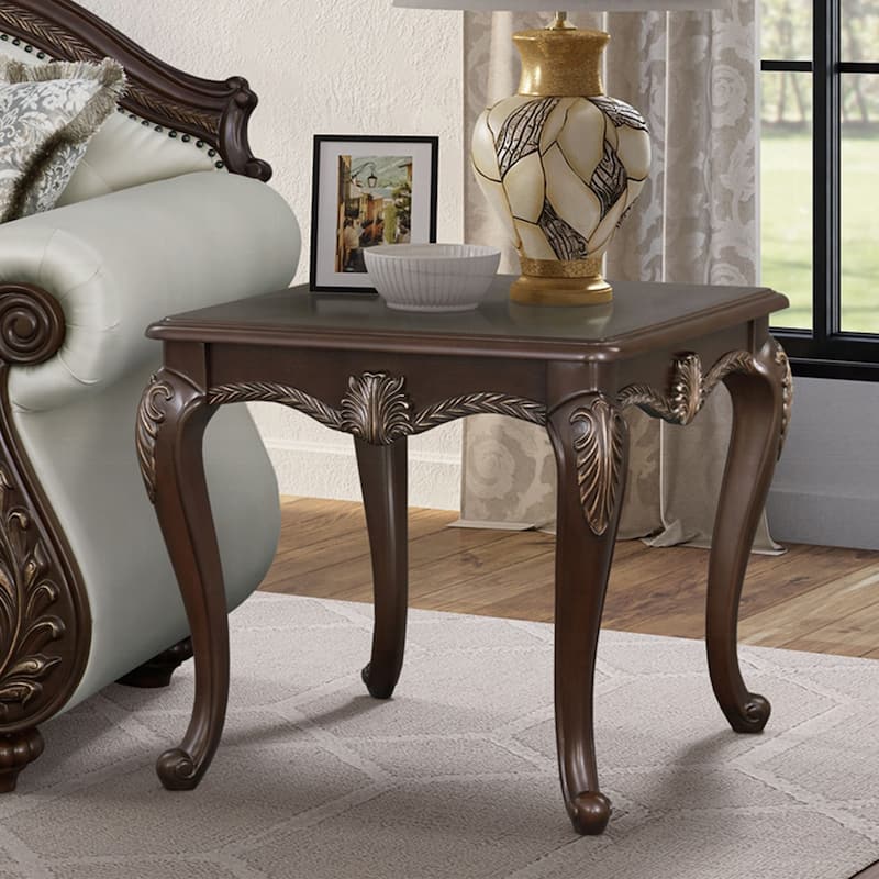 Wooden End Table with Curved Legs in Cherry