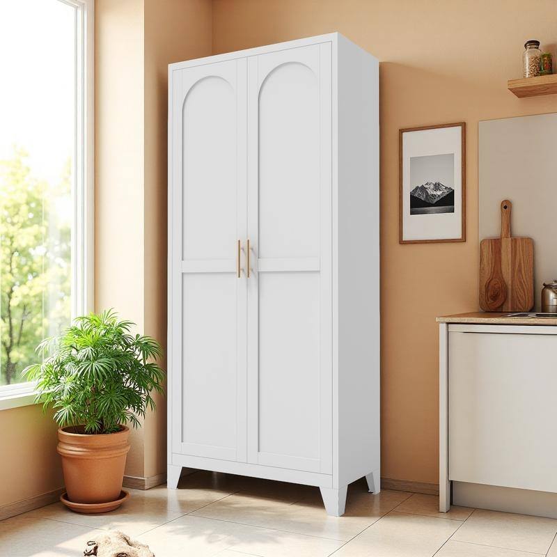 Two-Door Metal Storage Cabinet with Adjustable Shelves – Perfect for Bedroom, Living Room, or Kitchen‌ - White - 71'' 