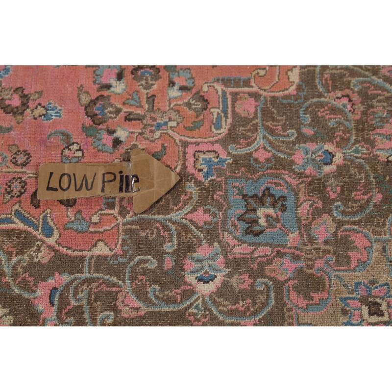 Traditional Pink Mashad Persian Vintage Rug Handmade Wool Carpet - 9'8"x 12'3"