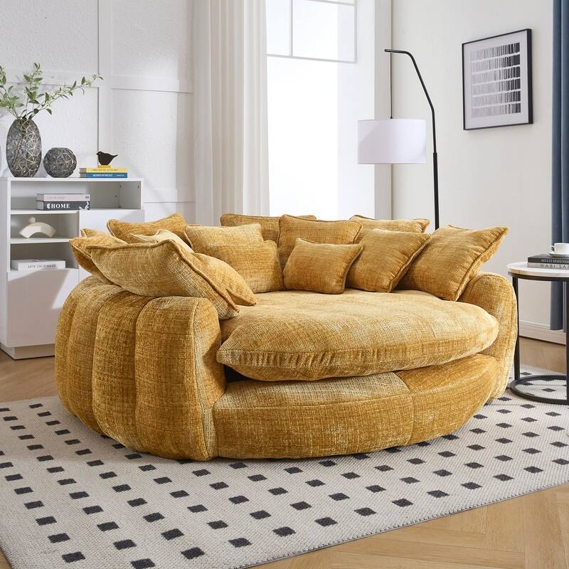 81.10" Double Bread Extra Large Round Sofa Bed with Armrests and Large Cushions