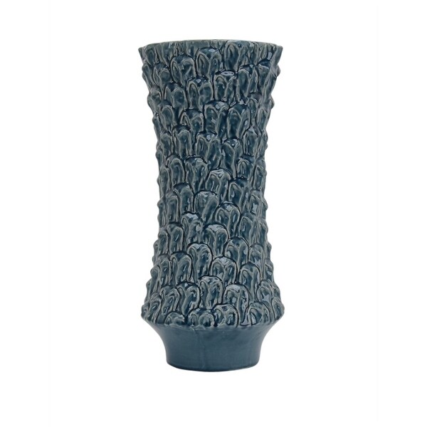 decoratively Engraved Ceramic Vase, Blue