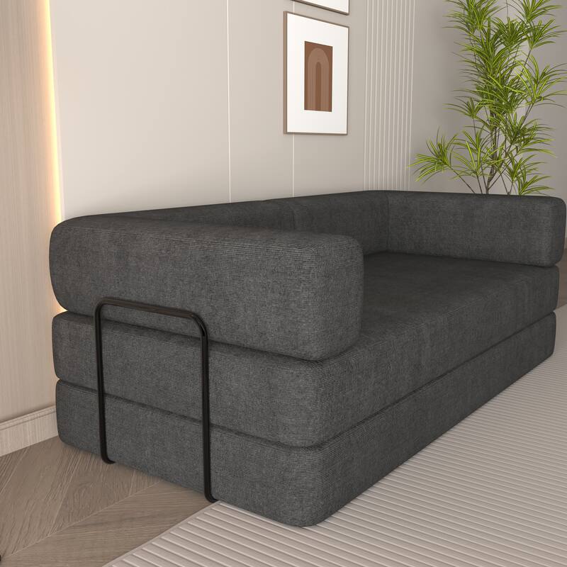 Convertible Floor Sleeper Sofa with Plush Pillows, Mattress Lounge Loveseat, Folding Sofa Bed with Adjustable Armrests