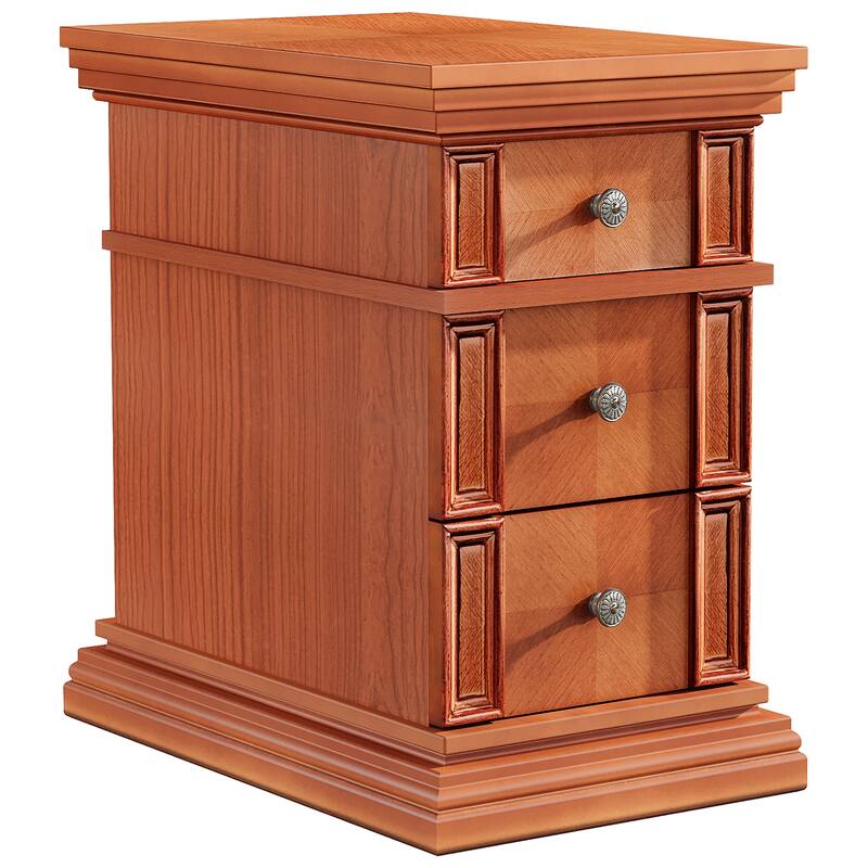 Industrial Farmhouse End Side Table with 3 Drawers for Living Room