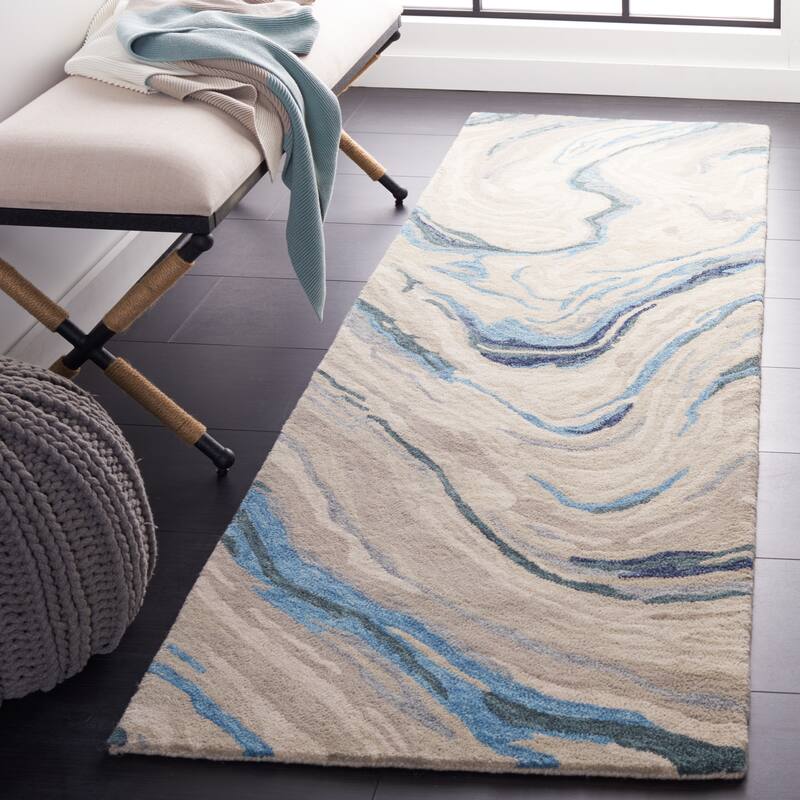 SAFAVIEH Handmade Soho Brittanie Modern Wool Rug - 2'3" x 8' Runner - Blue/Beige