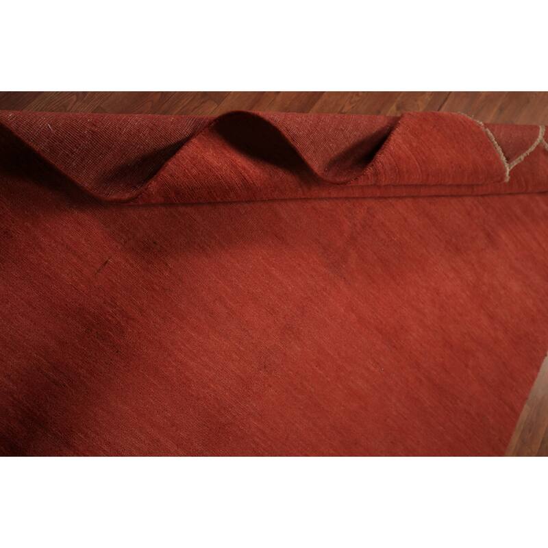 Gabbeh Modern Area Rug Hand-Knotted Solid Orange Wool Carpet - 4'11" x 6'7"