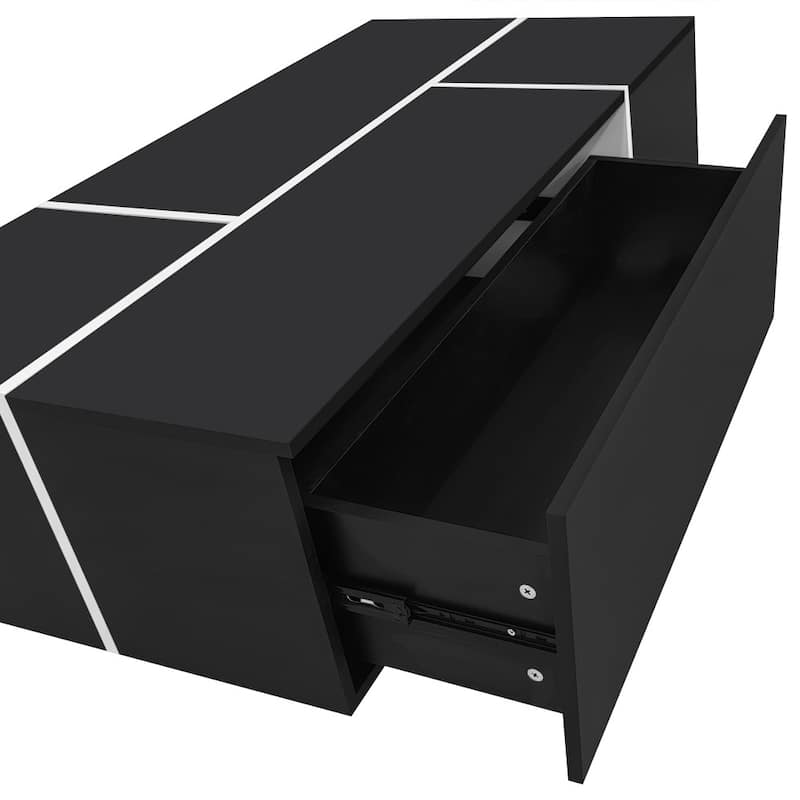 47.2''-72.7'' Modern Multi-functional Extendable Coffee Table with High-gloss Finish and 2 Hidden Storage Space