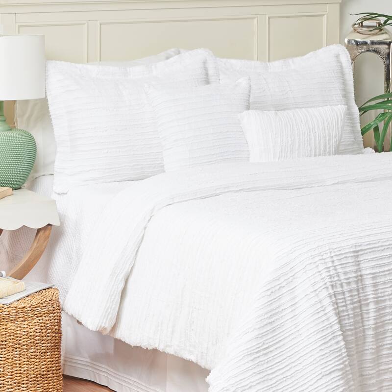 4pcs Eyelashes White Comforter Twin Set All-Season Oversized Cotton Ruffled Bedspread Coverlet 4 Piece Machine Washable