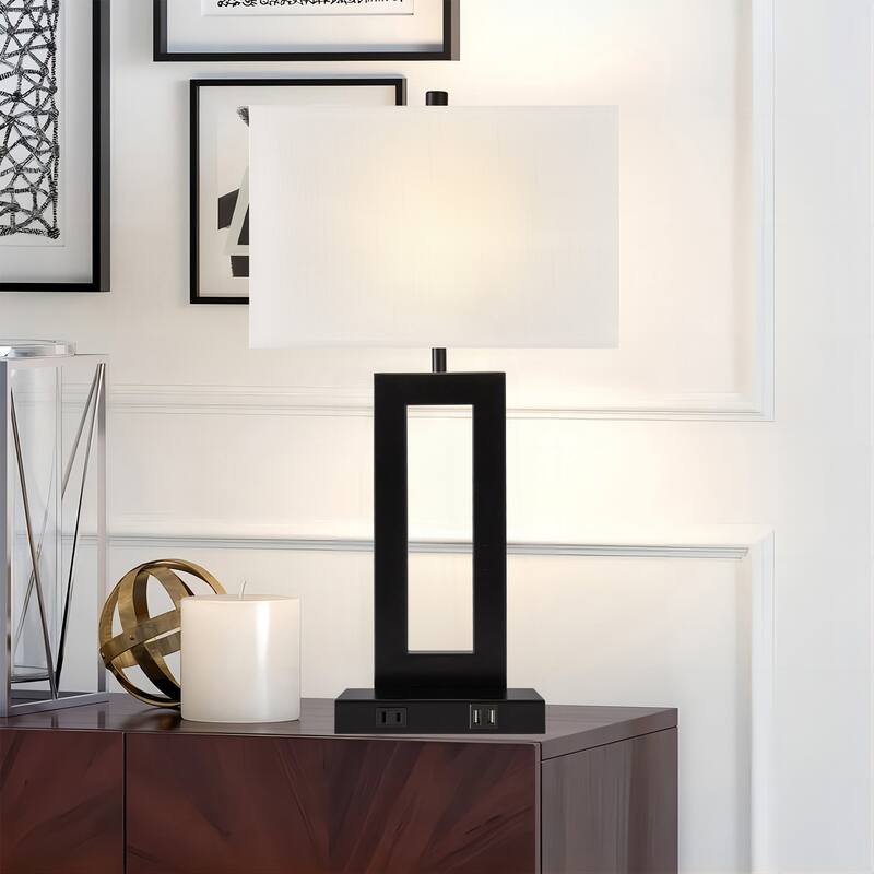 22" Gray USB Table Lamp Set With Touch Control
