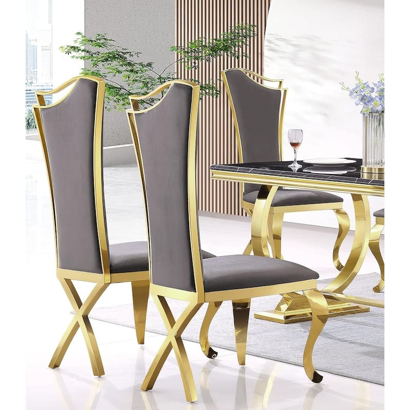 Luxury Upholstered Dining Chairs with Stylish Streamlined High Back with Cabriole X-Shaped Legs