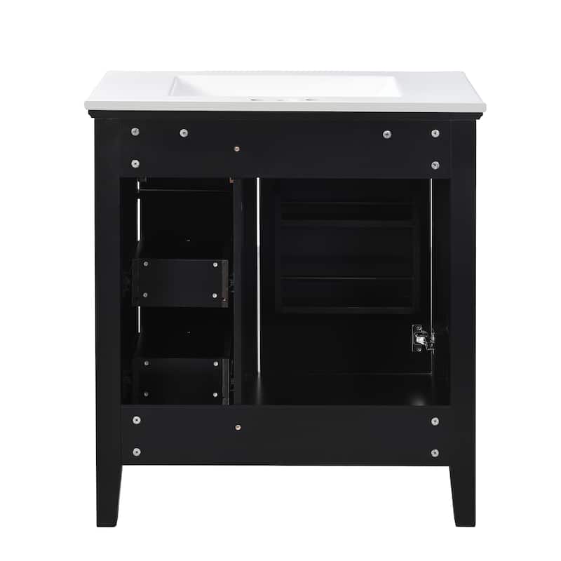 30'' Freestanding Bathroom Vanity in Black with White Integrated Ceramic Sink - 30'' x 18.3'' x 33.7''
