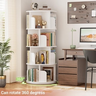 4/5 Tiers Round Rotating Bookcase, Revolving Floor Standing Bookshelf Corner Organizer Display