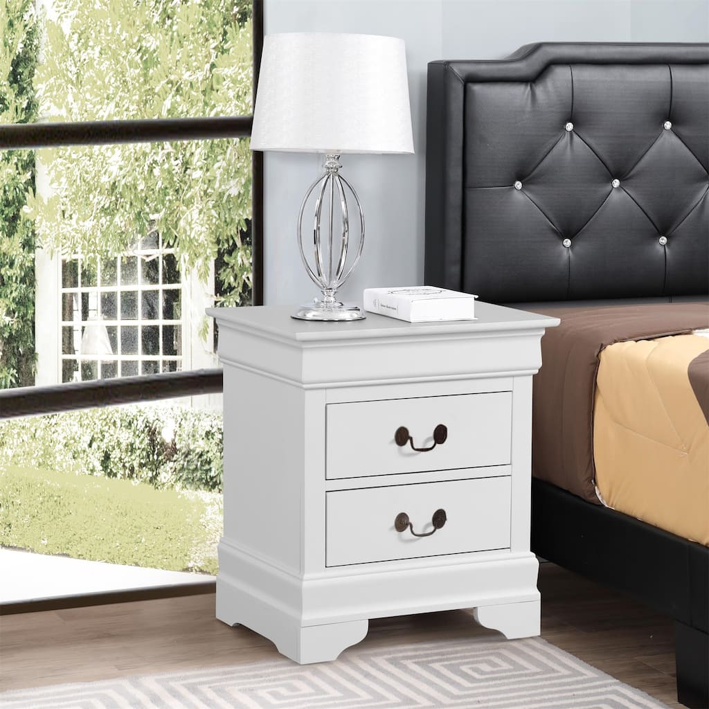 Modern White Wood 2-Drawer Nightstand Bed Side Table