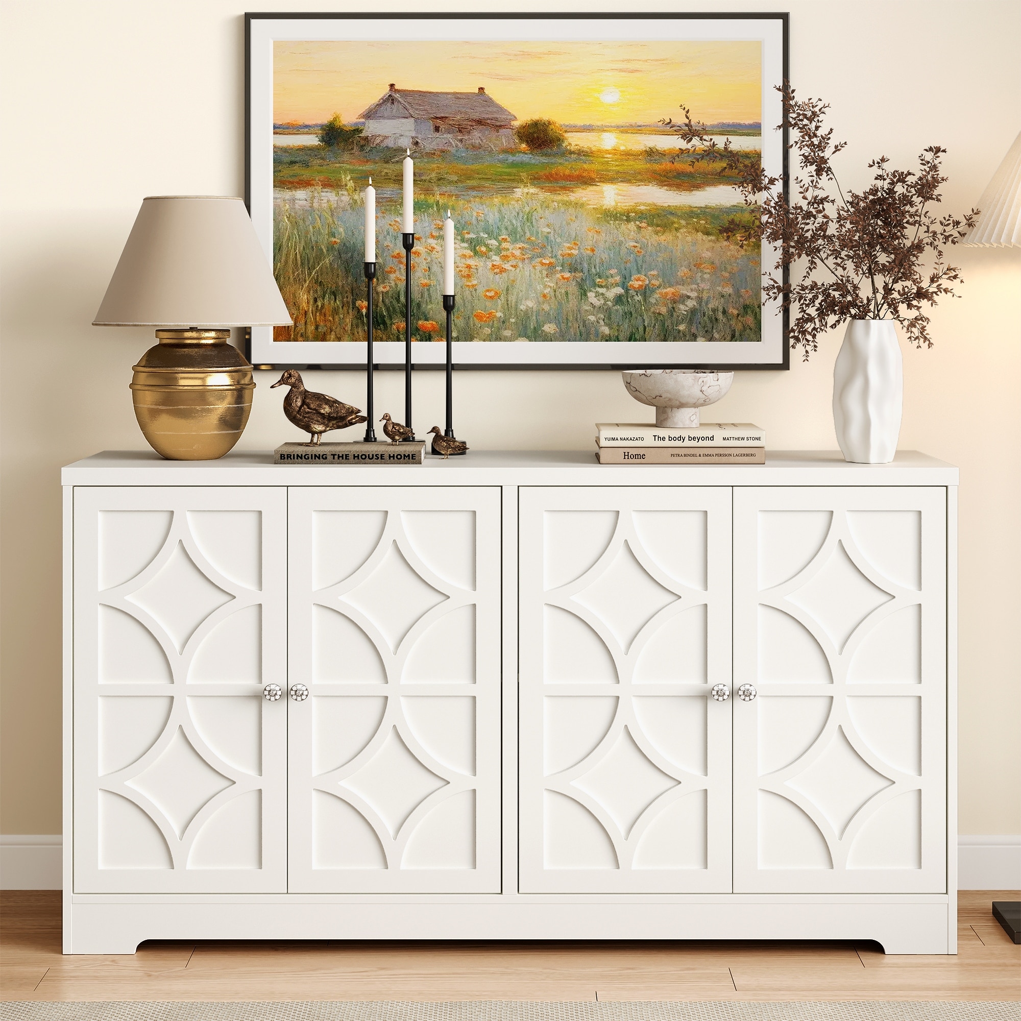 56" 4-Door Storage Cabinet with Adjustable Shelves – 5 Colors Available