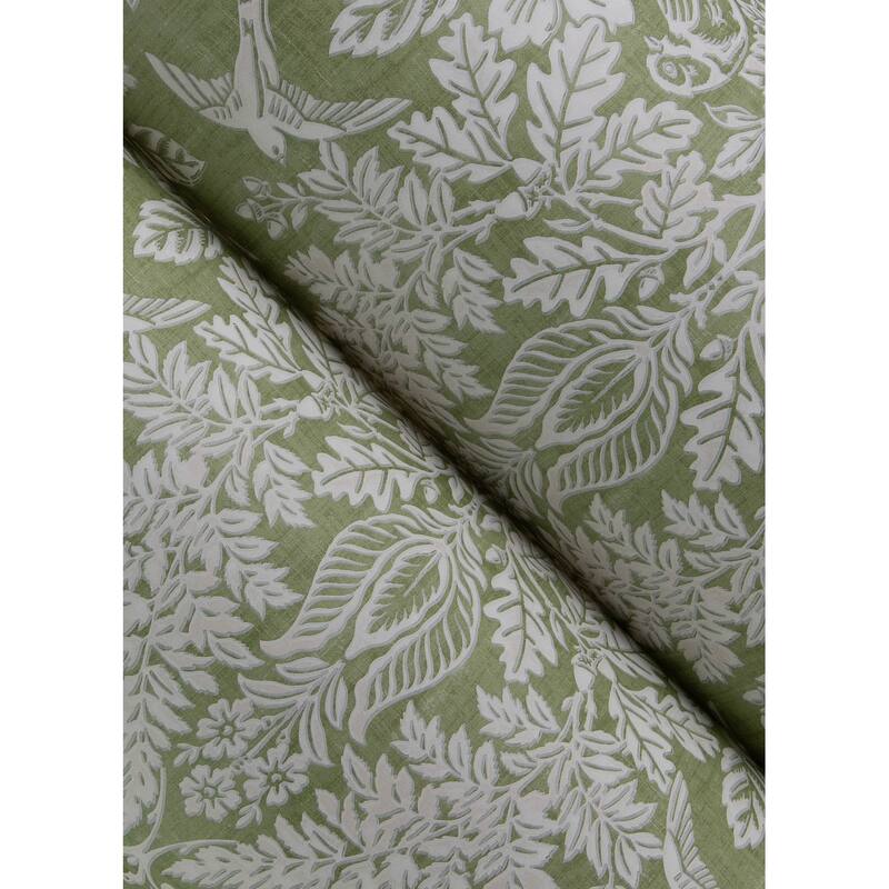 Chris Loves Julia x A-Street Prints Finch Light Green Woodland Damask Wallpaper