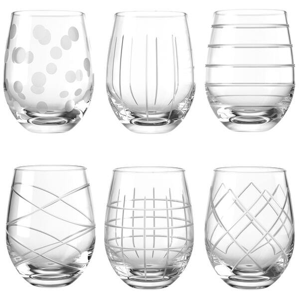 Fifth Avenue Set of 6 Crystal Medallion Stemless Wine Glasses - 17 Oz - Bed  Bath & Beyond - 42263652