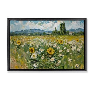 Stupell Sunflower & Daisy Meadow Framed Floater Canvas Wall Art Design ...