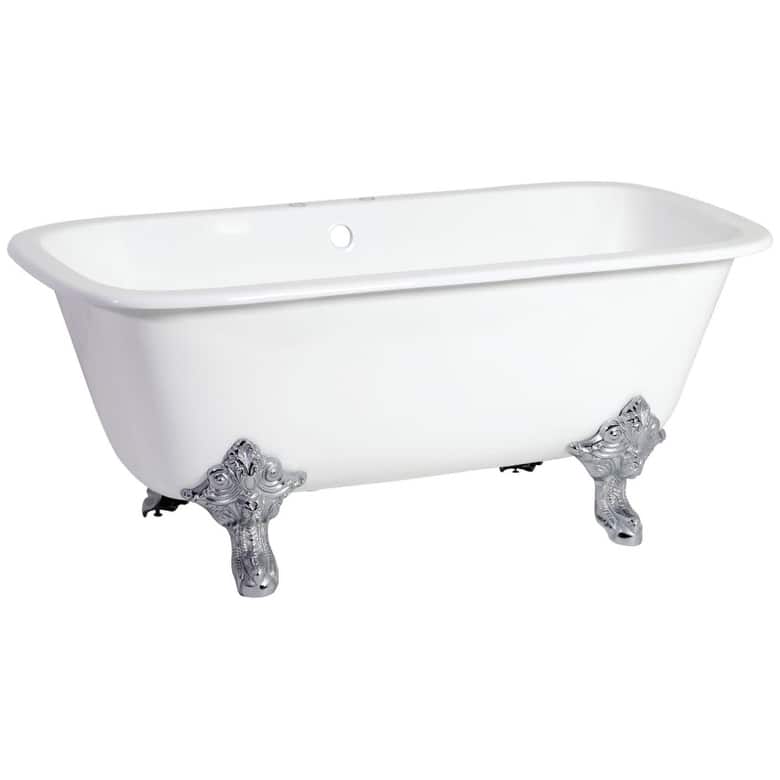 Kingston Brass Aqua Eden 67" Clawfoot Cast Iron Soaking Tub with - White / Polished Chrome