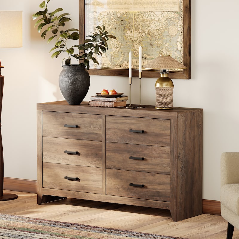 WAMPAT 6-Drawer Farmhouse Dresser - Wood TV Stand, Storage Chest for Bedroom & Hallway