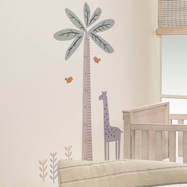 dimension image slide 3 of 4, Lambs & Ivy Jungle Adventure Tree with Giraffe Wall Decal Kids Growth Chart