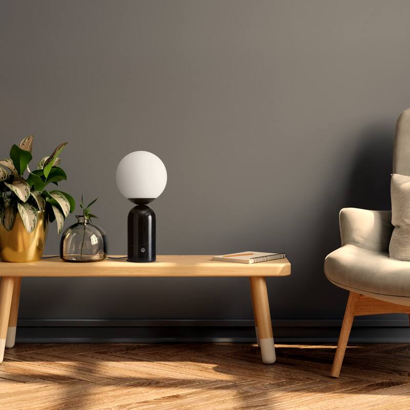 Brightech Mila Tall 15 in. Classic Black Mid-Century Modern Integrated LED Bedside Table Lamp with Built-In 3-Way Dimmer