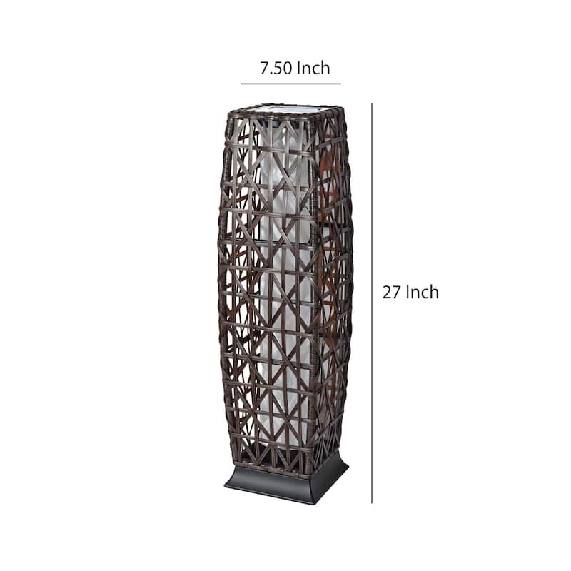 Tall Solar Floor Lantern Outdoor Rattan Light 7"x7"x27" Weatherproof