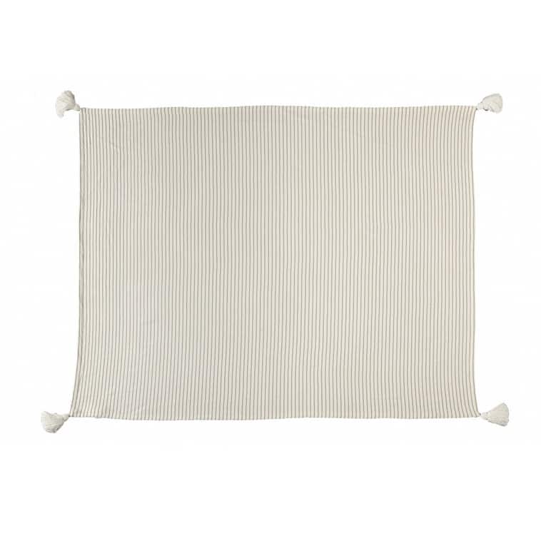 50" X 60" Brown and White Woven Cotton Striped Throw Blanket with Tassels