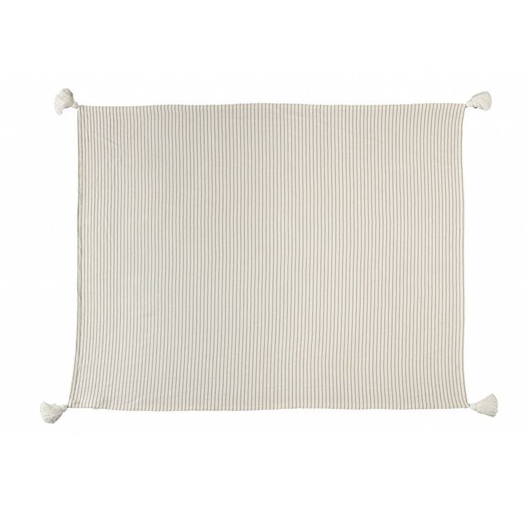 50" X 60" Gray and White Woven Cotton Striped Throw Blanket with Tassels