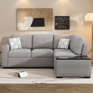 L-Shaped Sectional Corner Sofa Bed with Pull-out Bed & Storage Chaise ...