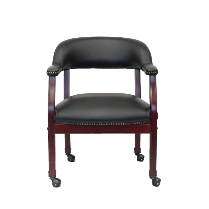 Anna Captain Chair, Brass Rivet Trim, Hooded Wheels, Black Caressoft