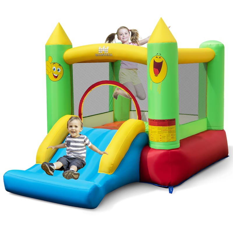 Gymax Inflatable Bounce House w/ Slide Jumping Area & Basketball Hoop - Green - Kids
