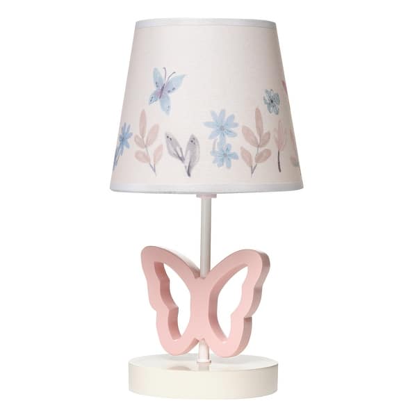 slide 2 of 6, Lambs & Ivy Baby Blooms Pink Butterfly Nursery Lamp with Floral Shade & Bulb