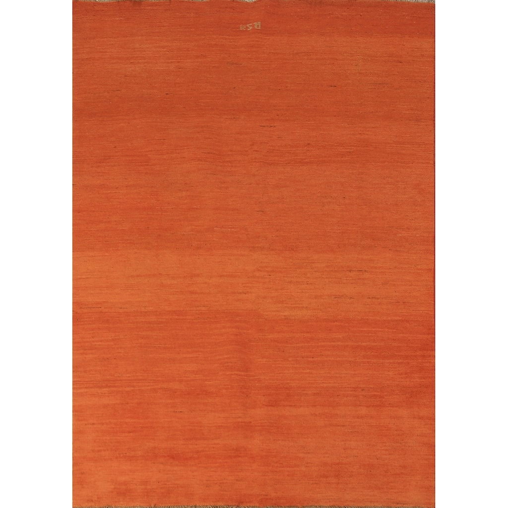 Orange Gabbeh Modern Area Rug Hand-Knotted Stripe Wool Carpet - 4'11" x 6'8"