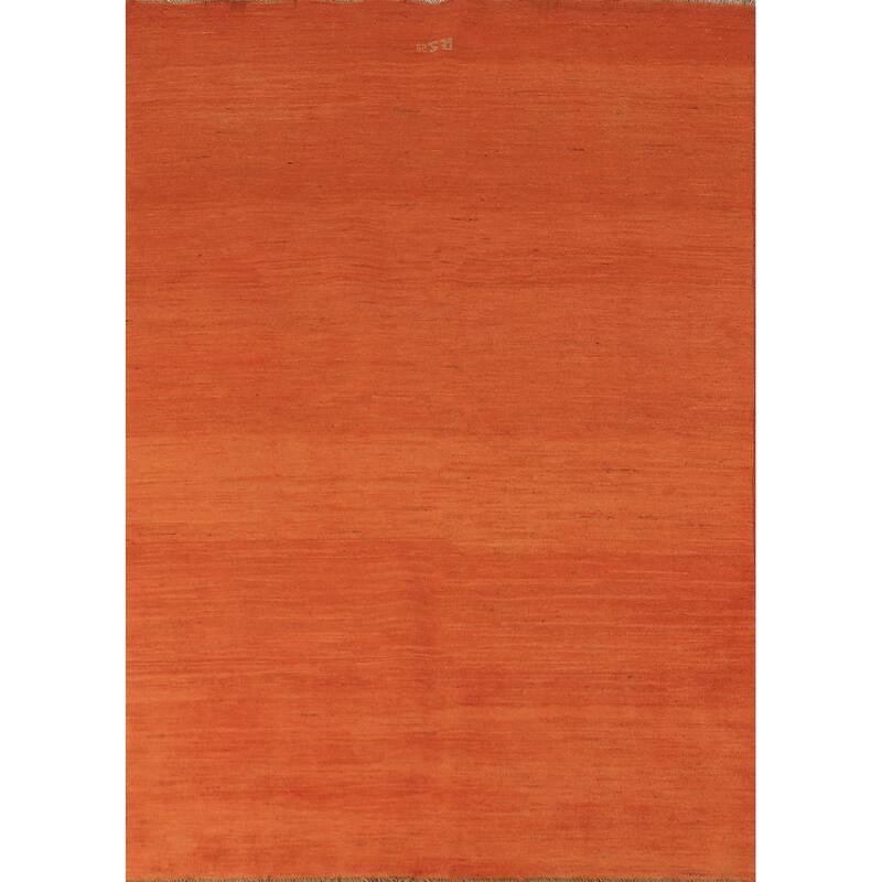 Orange Gabbeh Modern Area Rug Hand-Knotted Stripe Wool Carpet - 4'11" x 6'8"
