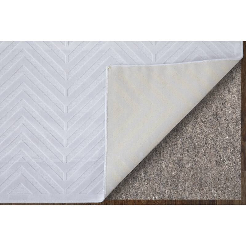 Qazi Lustrous Textured Chevron Rug, White/White, Area Rug