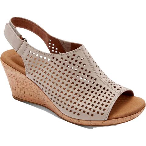 Rockport Womens Briah Wedge Sandals Suede Perforated - Tan